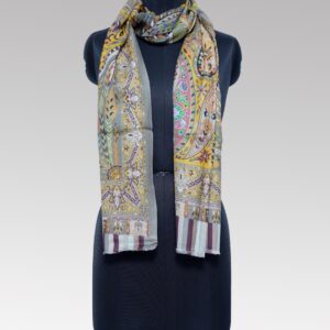 Yellow & Grey Floral Printed Stole