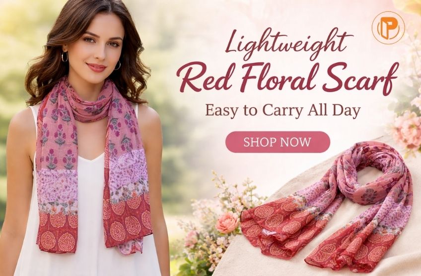 lightweight red floral scarf for women easy to carry all day
